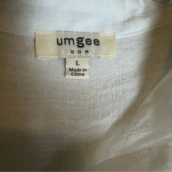 Umgee White Boho Semi Sheer Rayon Frayed-Edge Button Up Tunic Blouse Large - Picture 4 of 6